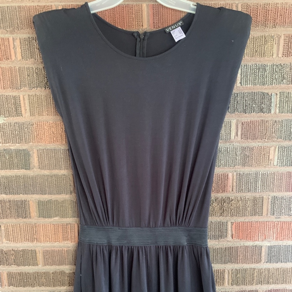 Venus Black Sleeveless Gathered-Waist Romper